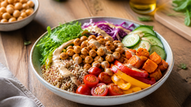 Buddha bowl s cizrnou a tahini dresinkemem