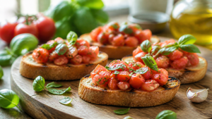 Bruschetta s rajčaty a bazalkou