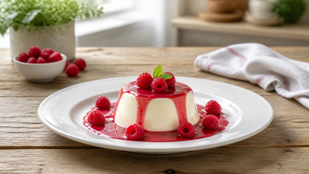 Jogurtová panna cotta s malinami