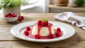 Jogurtová panna cotta s malinami