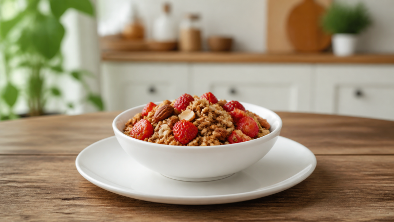 Domácí granola s ořechy a jahodami