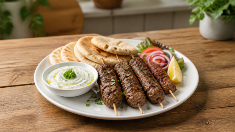 Jehněčí kofte s tzatziki a pitou