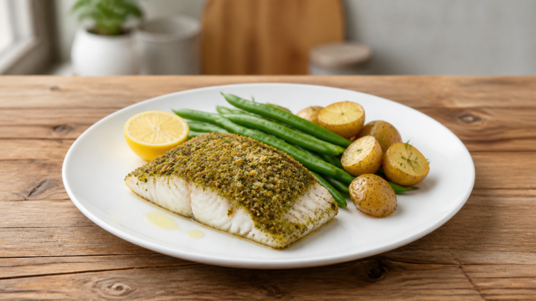 Pečený treska s pesto kůrkou