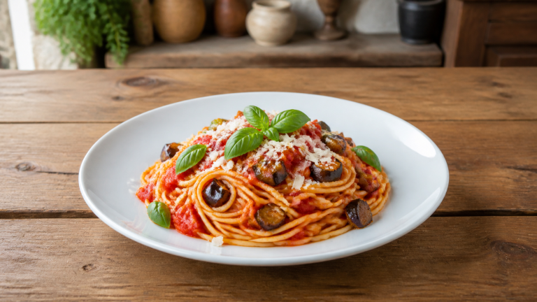 Spaghetti alla norma se smaženým lilkem