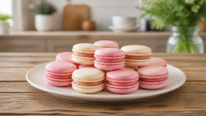 Francouzský macarons s malinovou náplní
