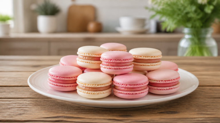 Francouzský macarons s malinovou náplní